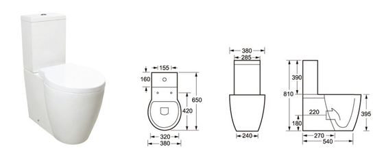 मजबूत लोड बियरिंग फ्लोर स्टैंडिंग टॉयलेट टू पीस Wc 650*380*395MM