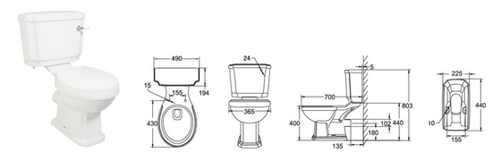 पॉलिश सिरैमिक क्लोज़ कपल्ड Wc टॉयलेट एनवायरनमेंटल 440*490*400MM